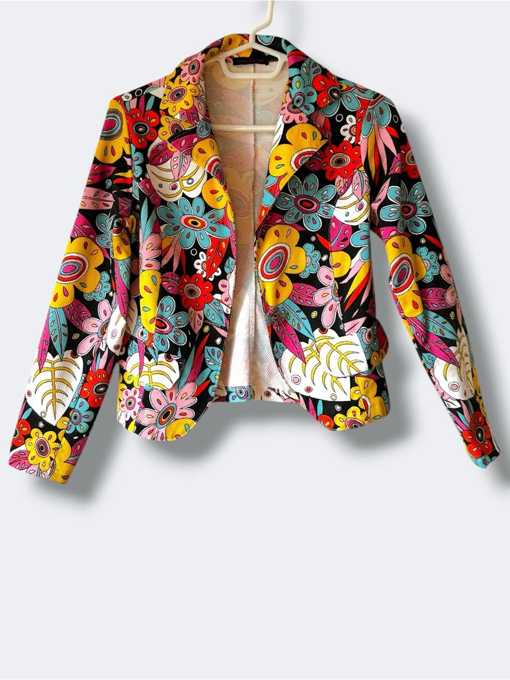 Anna Gervasi Italy Bright Floral Honeycomb Knit Statement Blazer - IT 40 (Small) - Picture 5 of 14